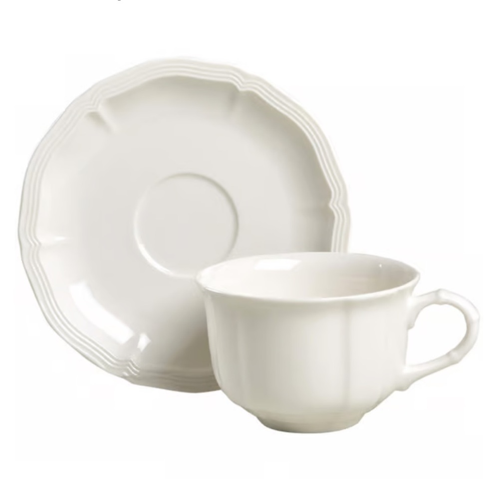 NEW Set of 8 Villeroy & Boch Chambord White Fine China Flat Cup & Saucer #1748